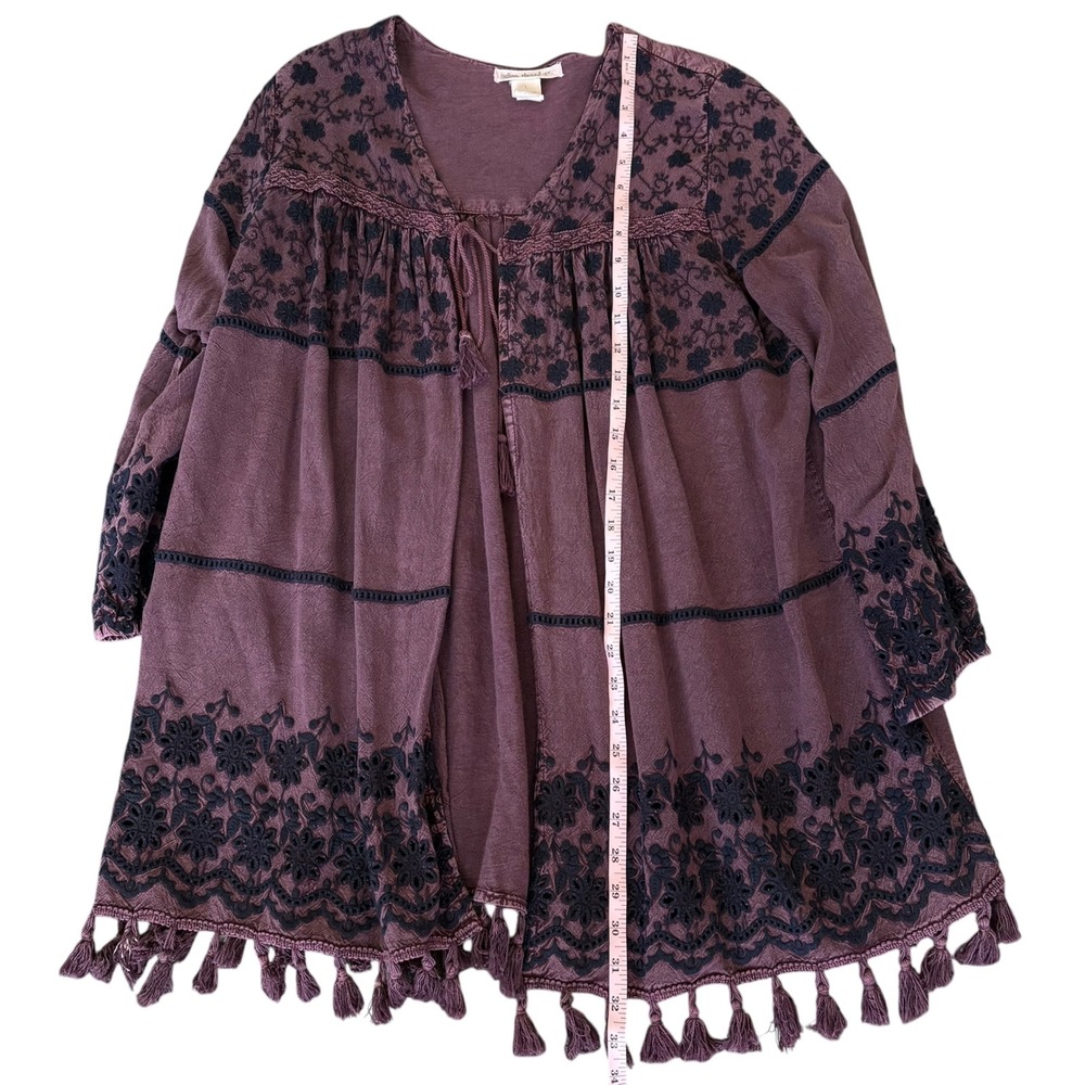 Boho Purple Embroidered Floral Tassel Kimono Cardigan Duster L Whimsigoth Fairy - Picture 9 of 11